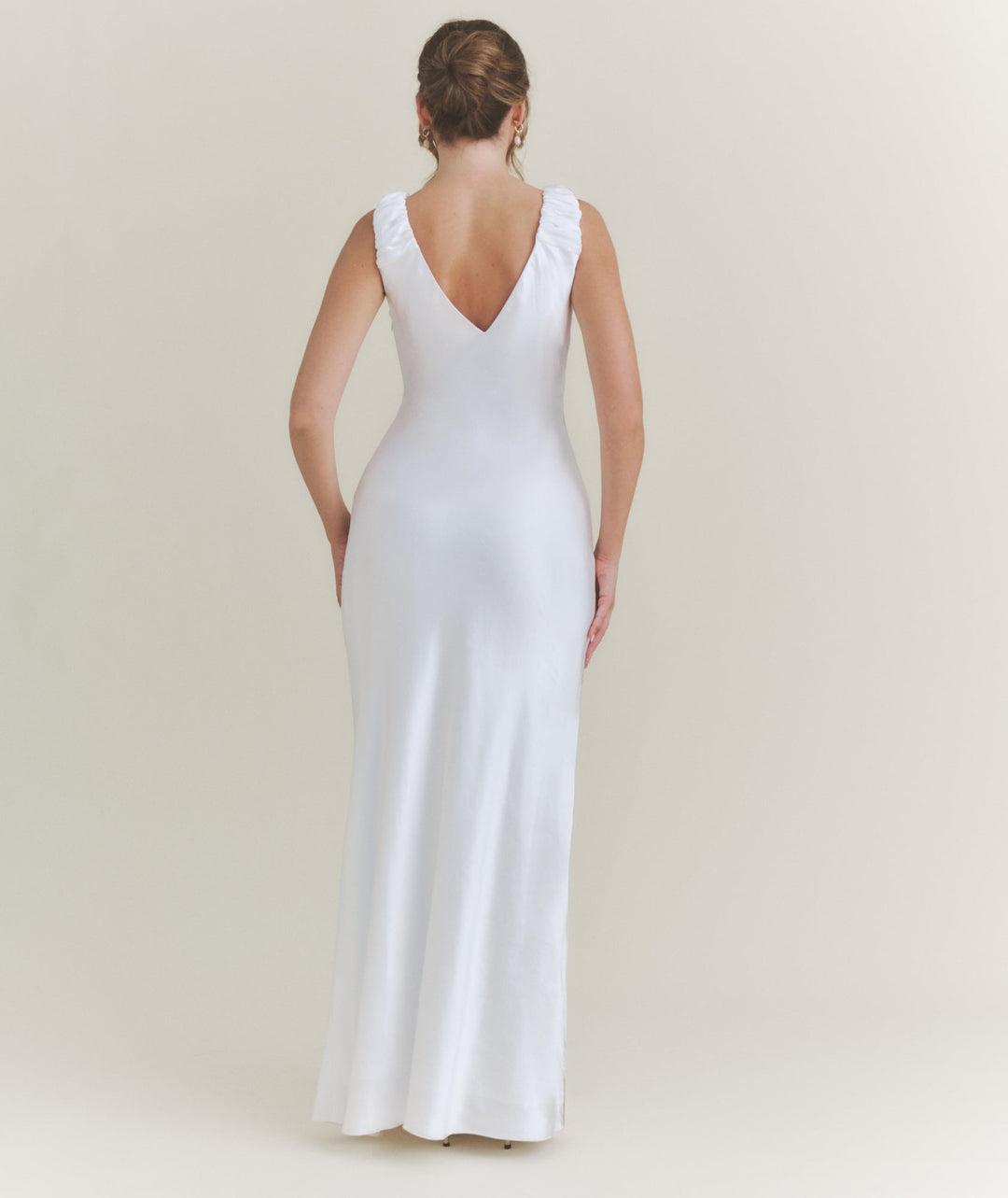 V Neck Satin Maxi Dress – White