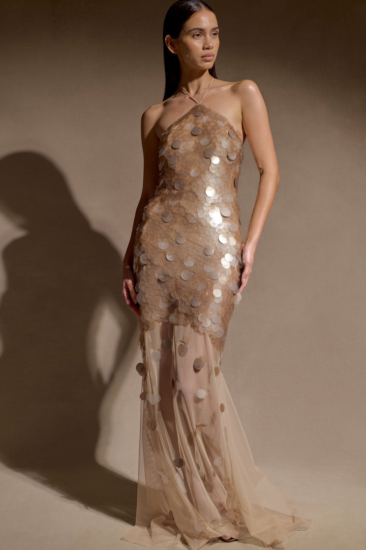 Jenny Hand Embellished Maxi Dress - Gold