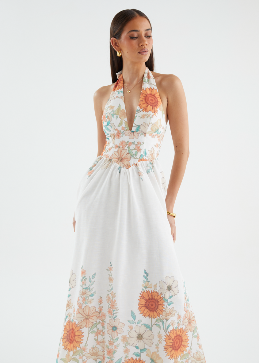 Ricky Halter Maxi Dress - White Floral