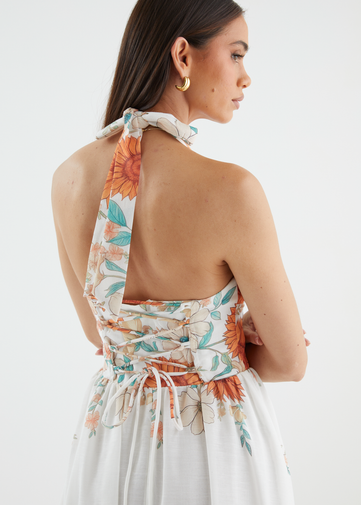 Ricky Halter Maxi Dress - White Floral