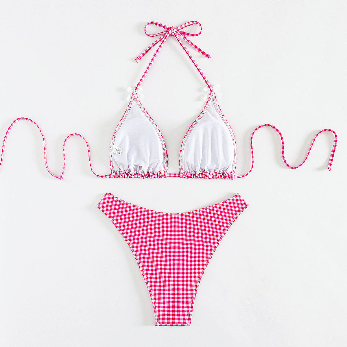 Split Plaid Printed Banded Bikini Swimsuit For Women