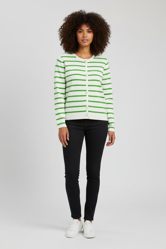 Women’s Round Neck Striped Knitted Cardigan