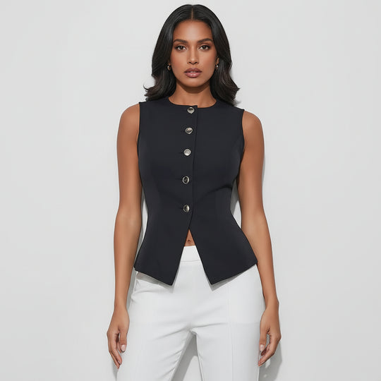 Women’s Sleeveless Button Vest Slim Fit Defined Waist