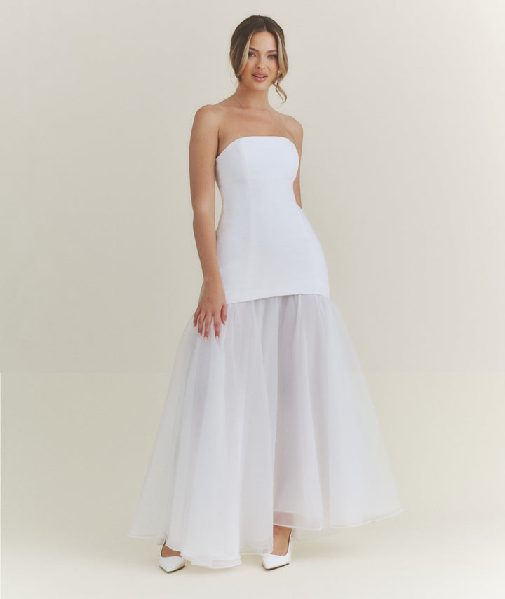 Bandeau Drop Waist Maxi Dress – White