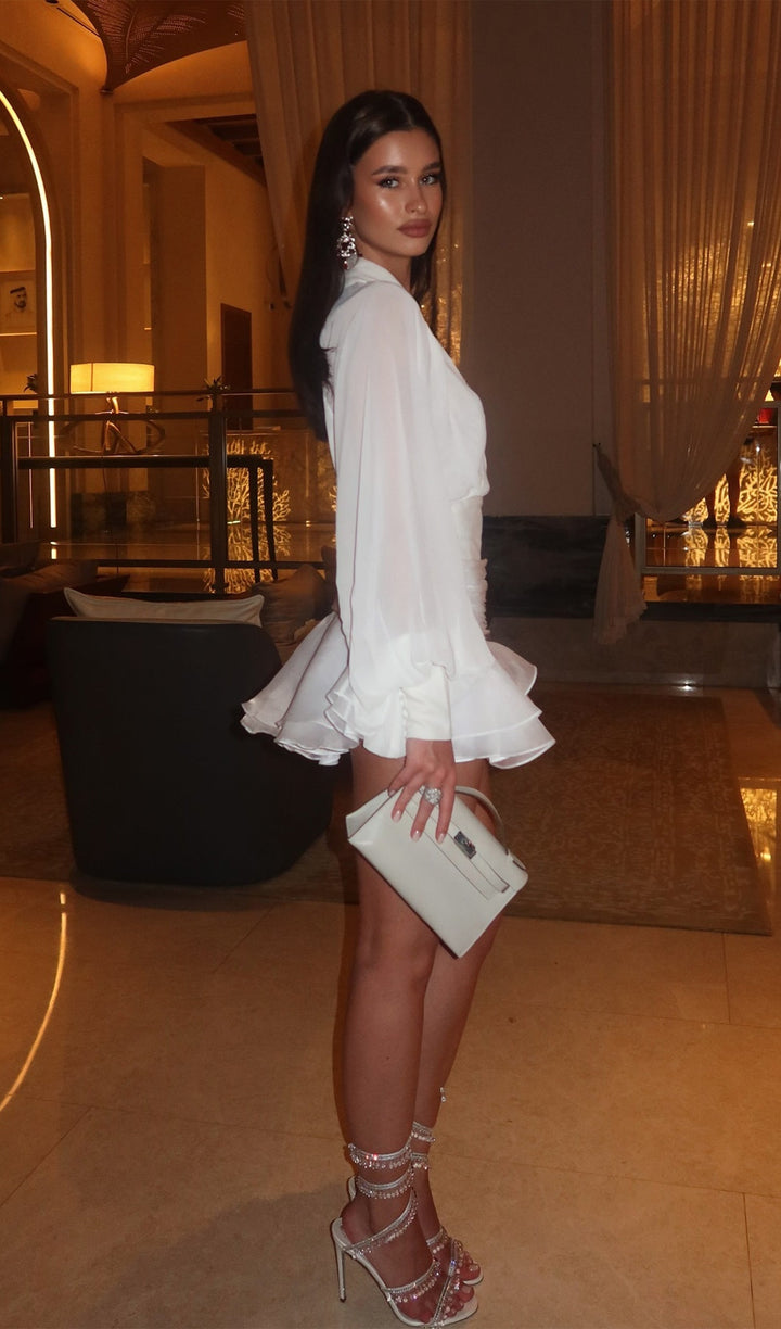 Eithne | Sheer-Sleeve Collared Mini Dress