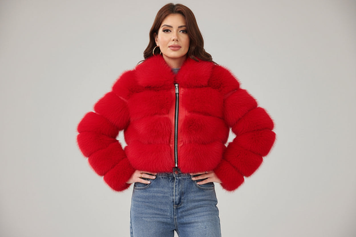 Women's Faux Fox-Fur Patchwork Thickened Warm Fur Coat