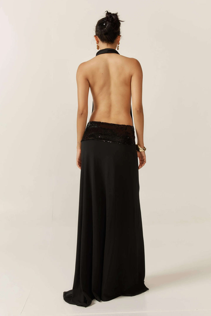 Agnesine | Sequin Waist Backless Maxi Dress