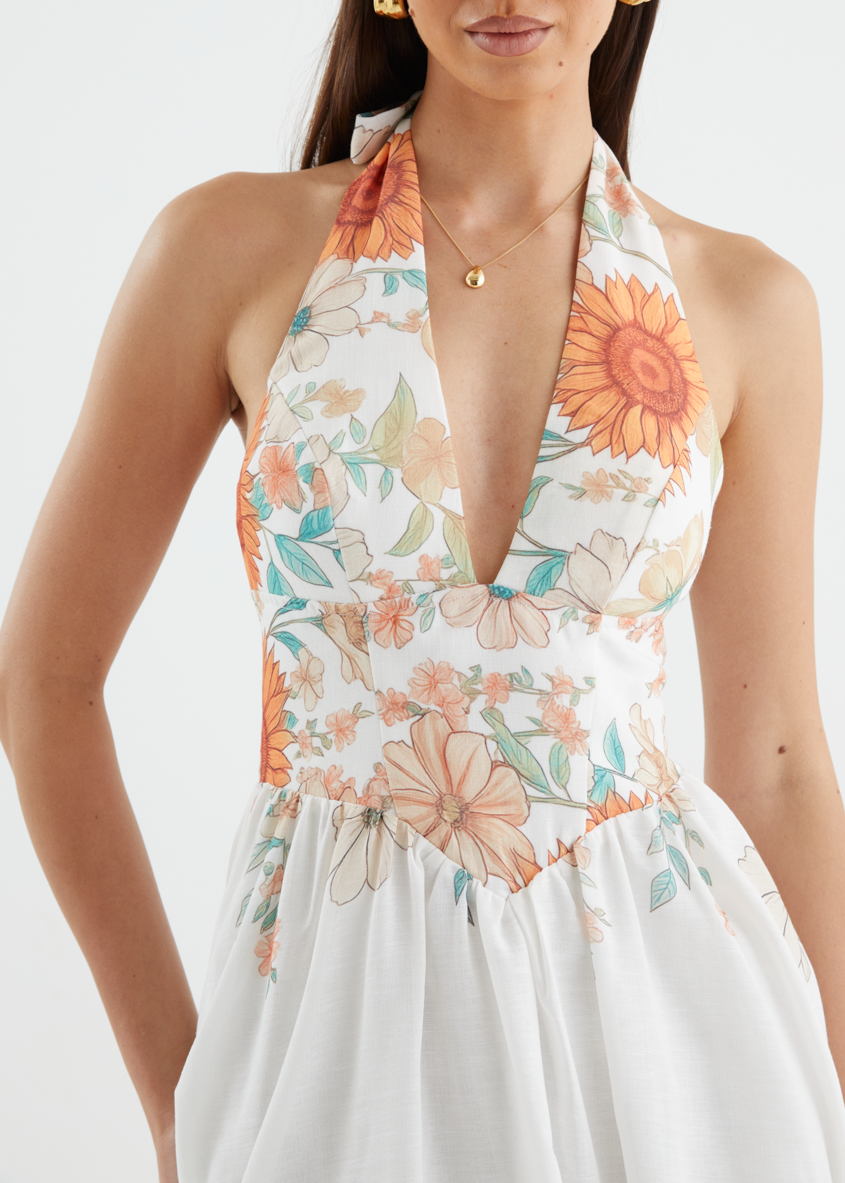 Ricky Halter Maxi Dress - White Floral