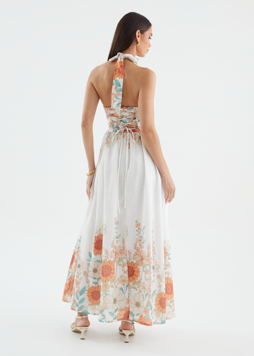 Ricky Halter Maxi Dress - White Floral