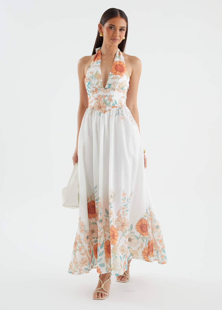 Ricky Halter Maxi Dress - White Floral