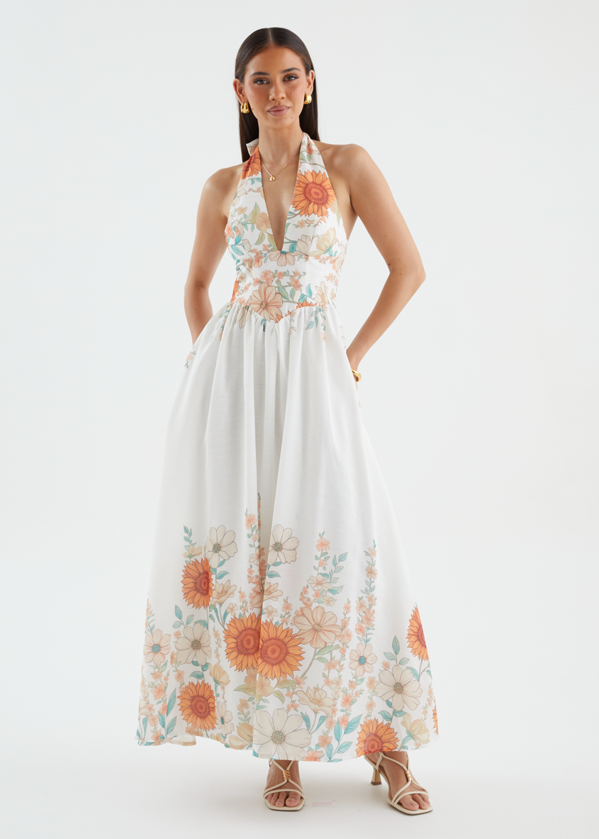 Ricky Halter Maxi Dress - White Floral