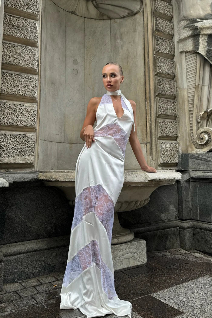 Florabel | Halter Neck Sheer Panel Maxi Dress