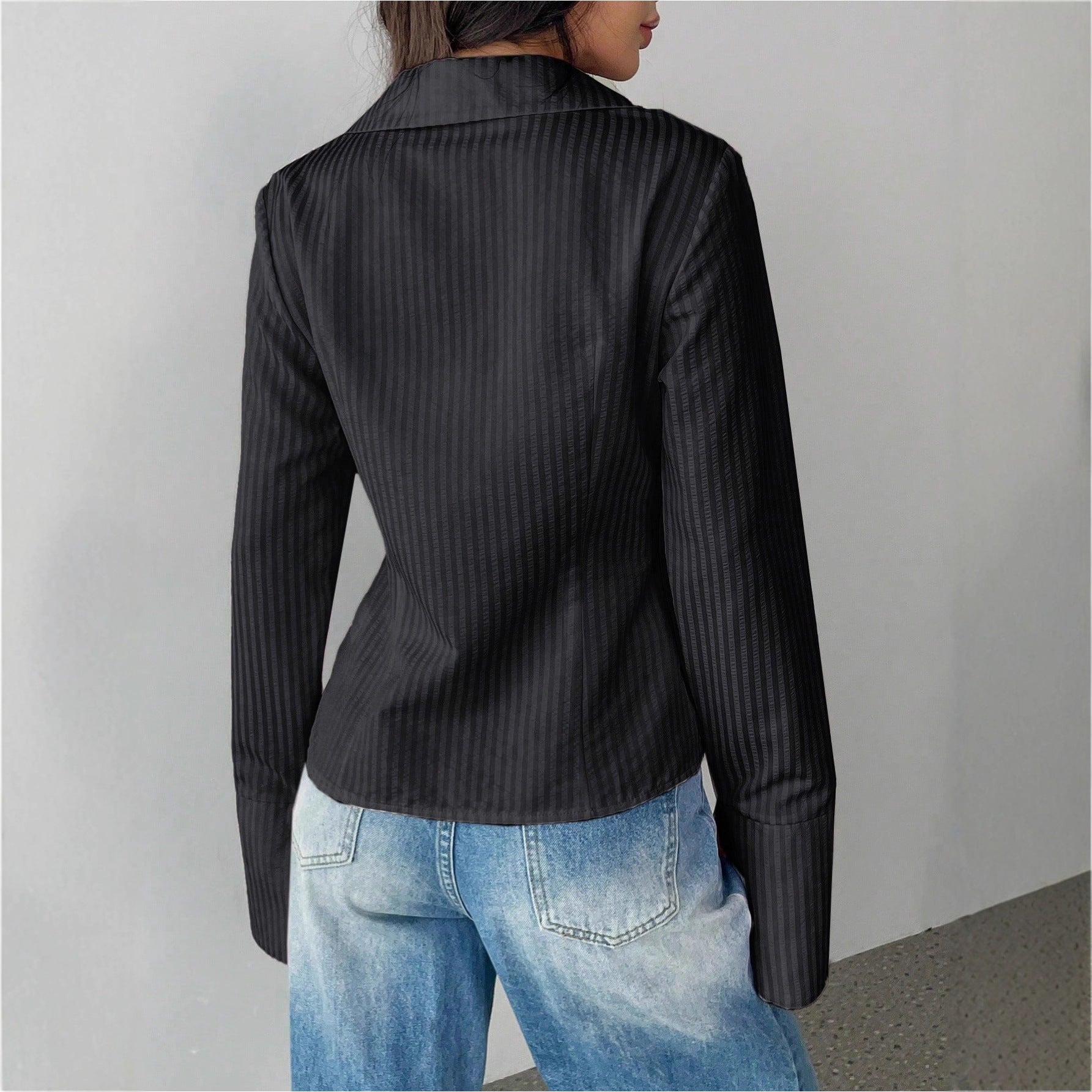 Women's Striped All-matching Casual Bell Sleeve Polo Collar Top