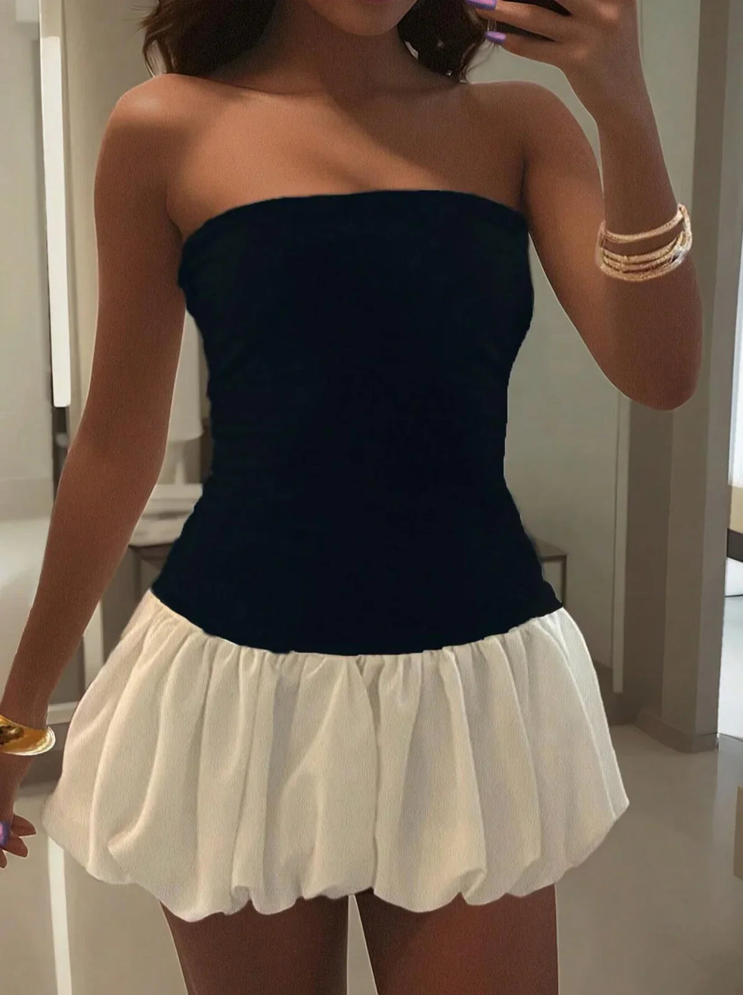 Brisella | Strapless Bubble Hem Dress