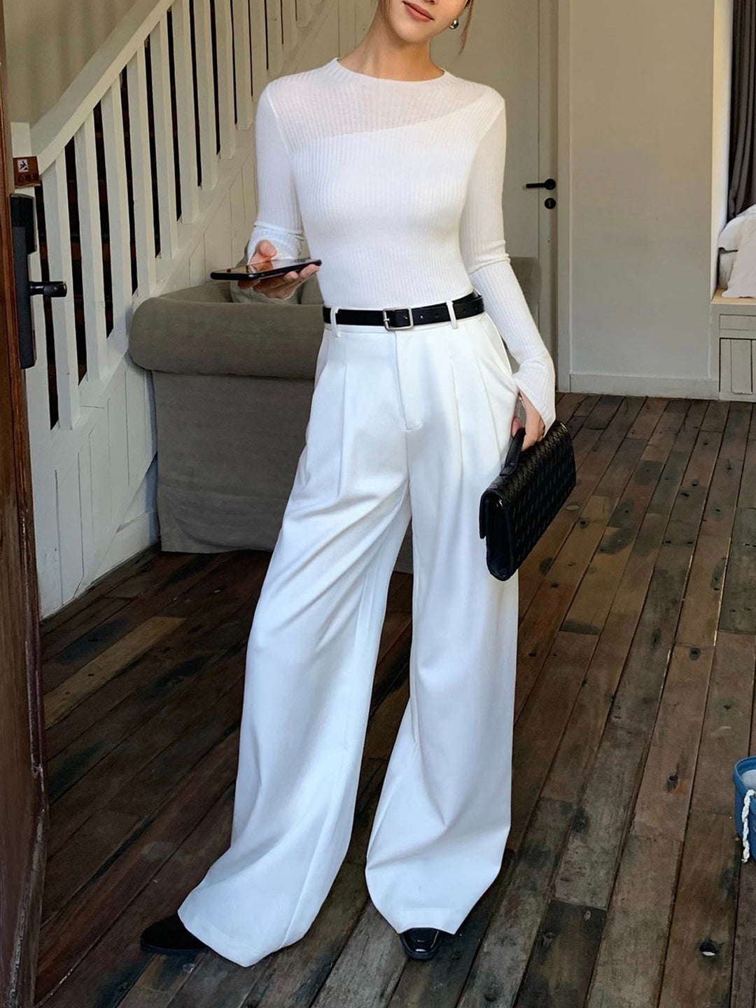 Evie | Knit Ribbed Crew Neck Asymmetric Top
