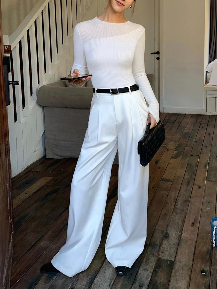 Evie | Knit Ribbed Crew Neck Asymmetric Top