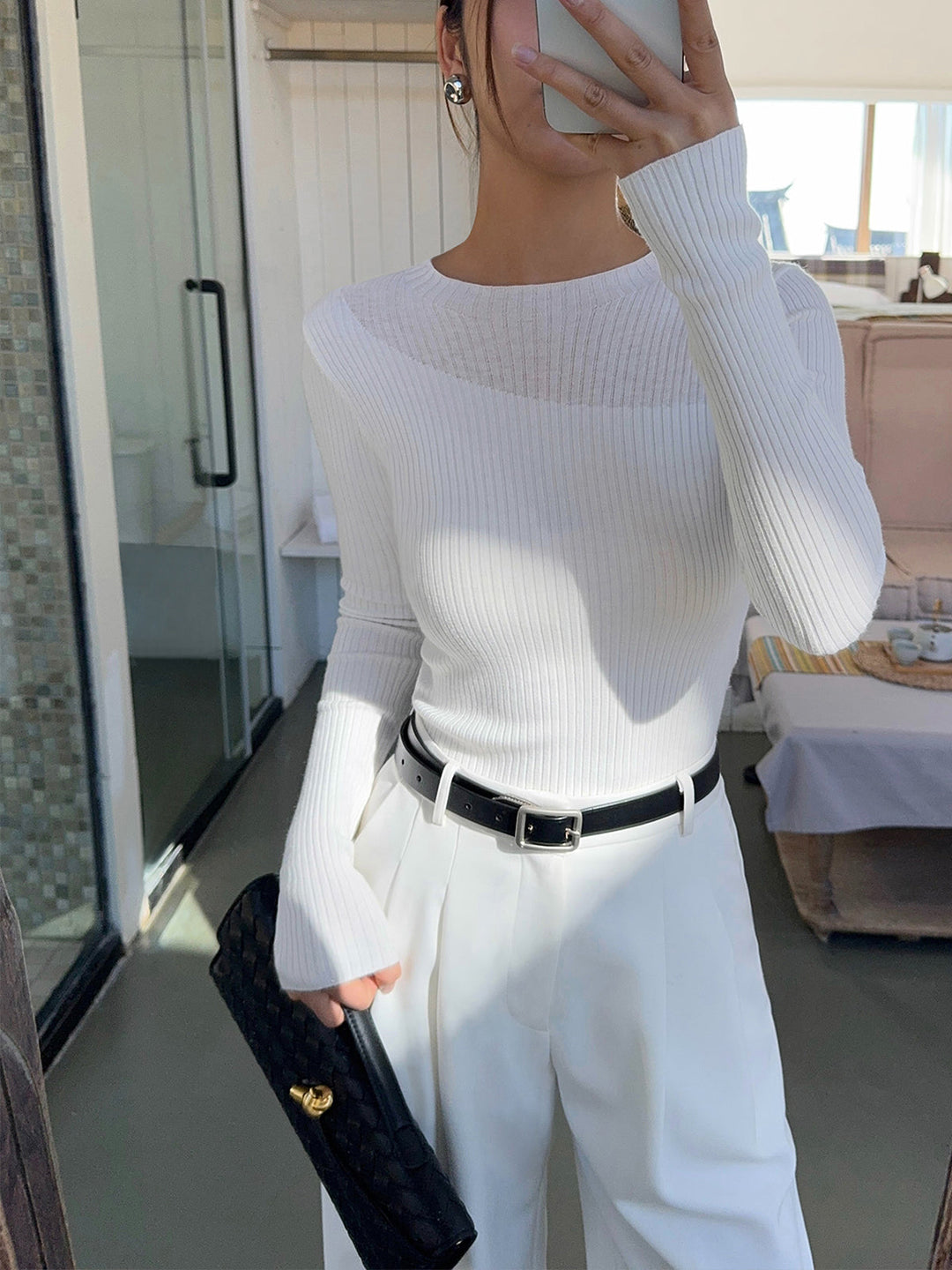 Evie | Knit Ribbed Crew Neck Asymmetric Top
