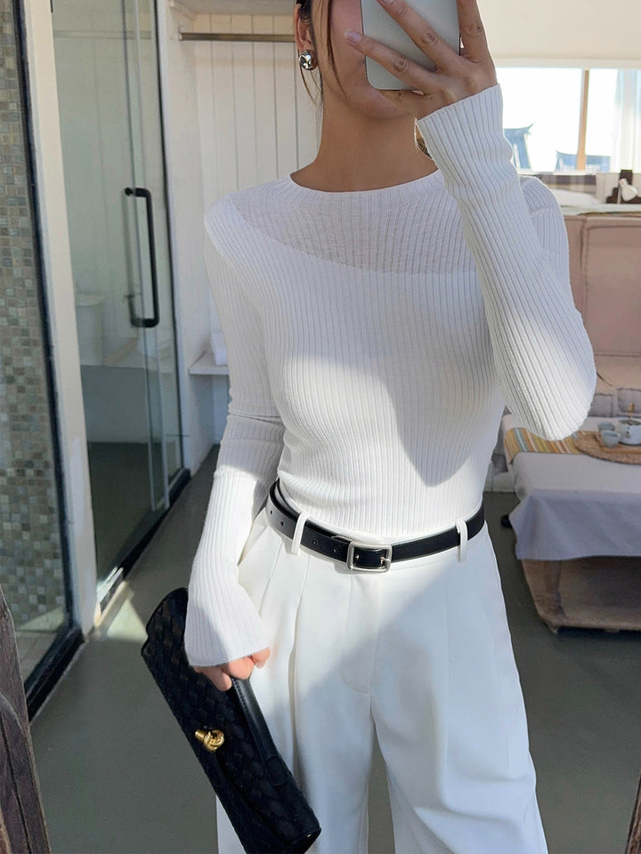 Evie | Knit Ribbed Crew Neck Asymmetric Top