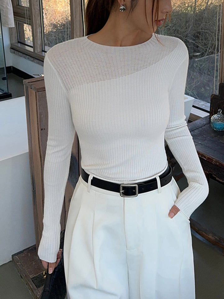 Evie | Knit Ribbed Crew Neck Asymmetric Top