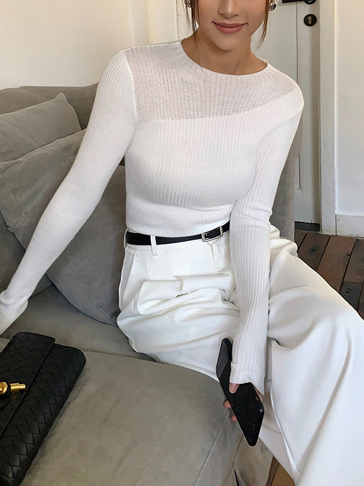 Evie | Knit Ribbed Crew Neck Asymmetric Top