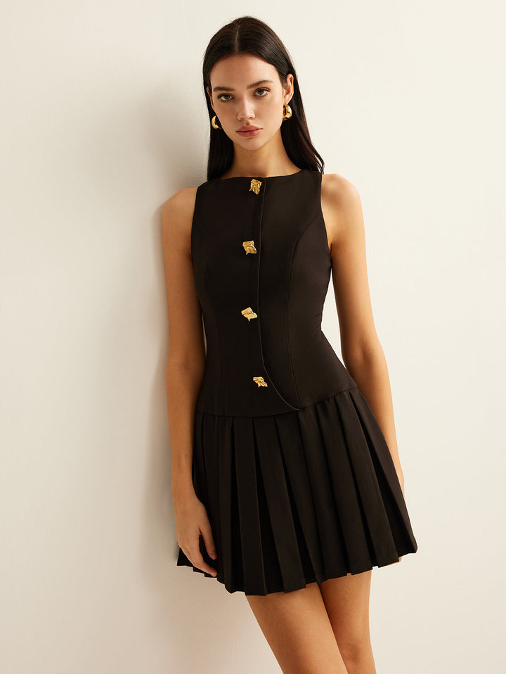 Sienna | Metal-Button Pleated Tank Dress