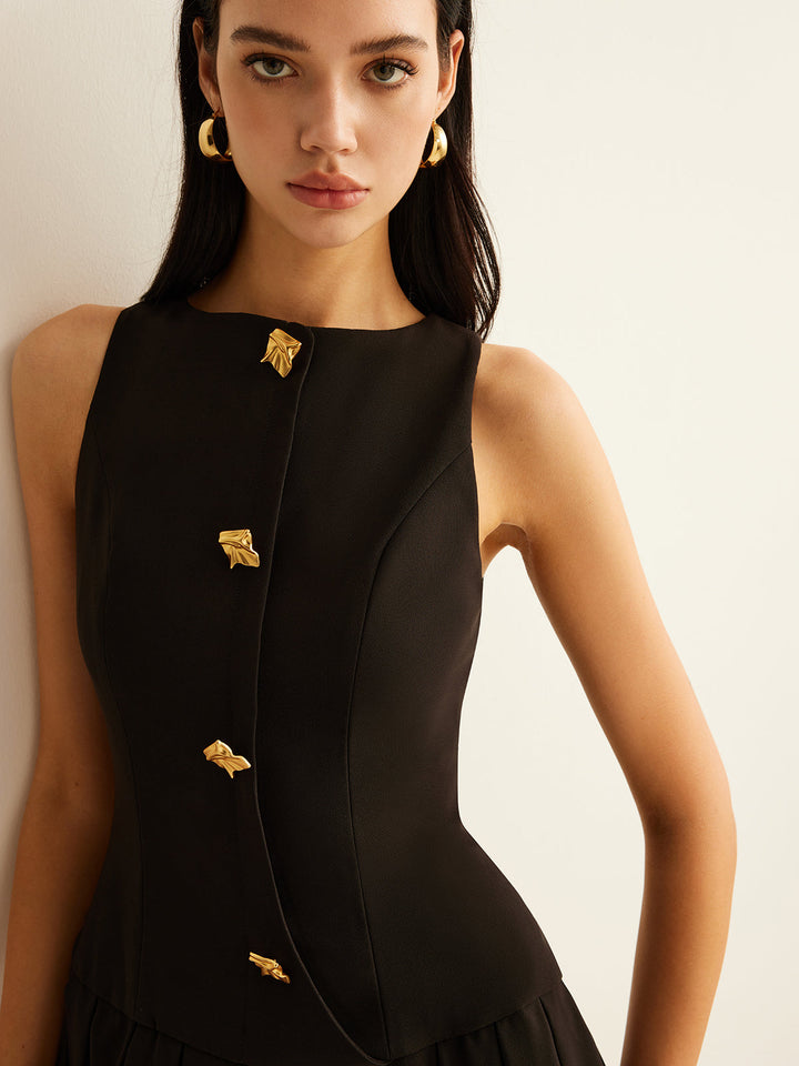 Sienna | Metal-Button Pleated Tank Dress