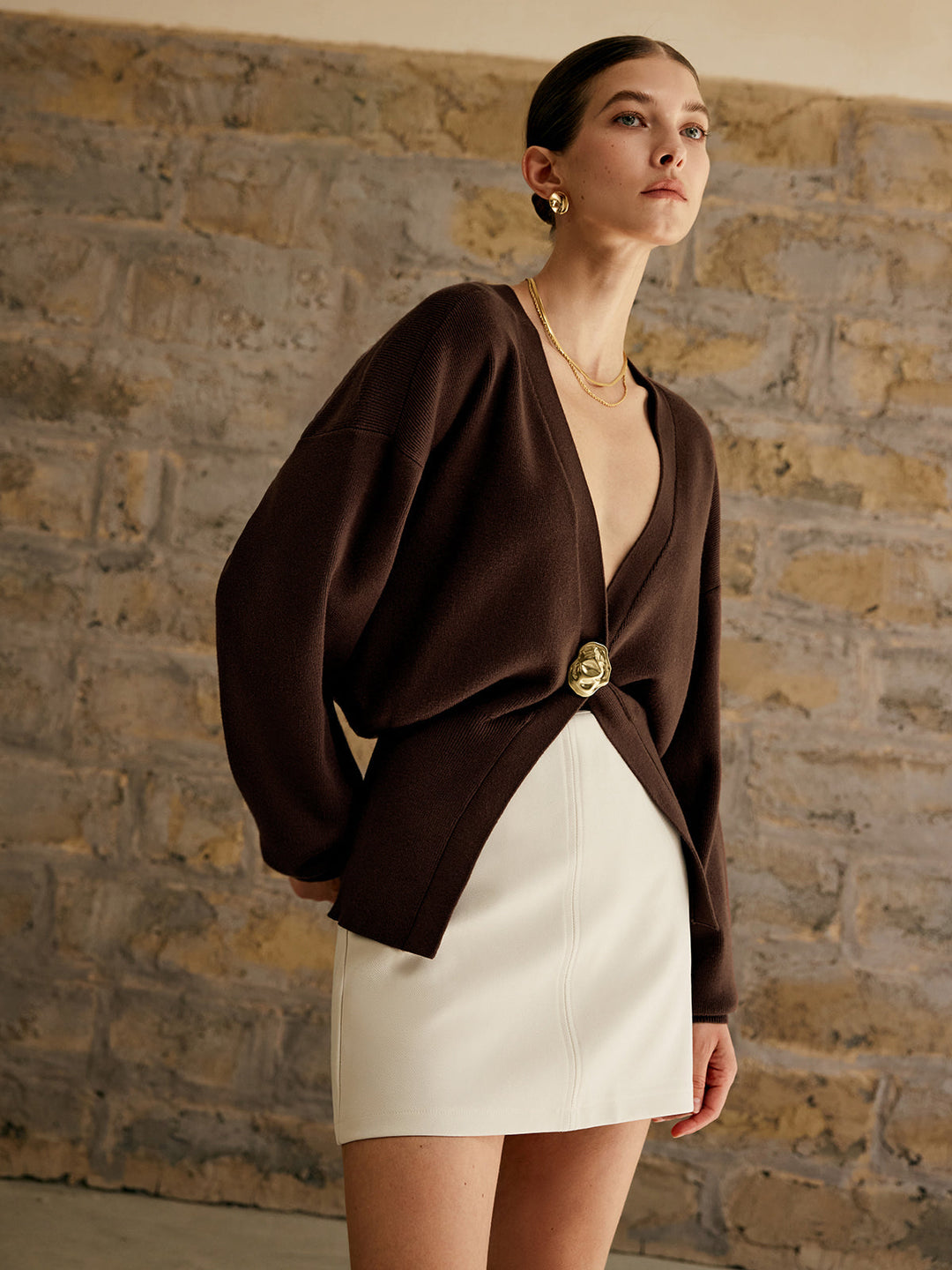 Isla | Golden Button Plain Cardigan