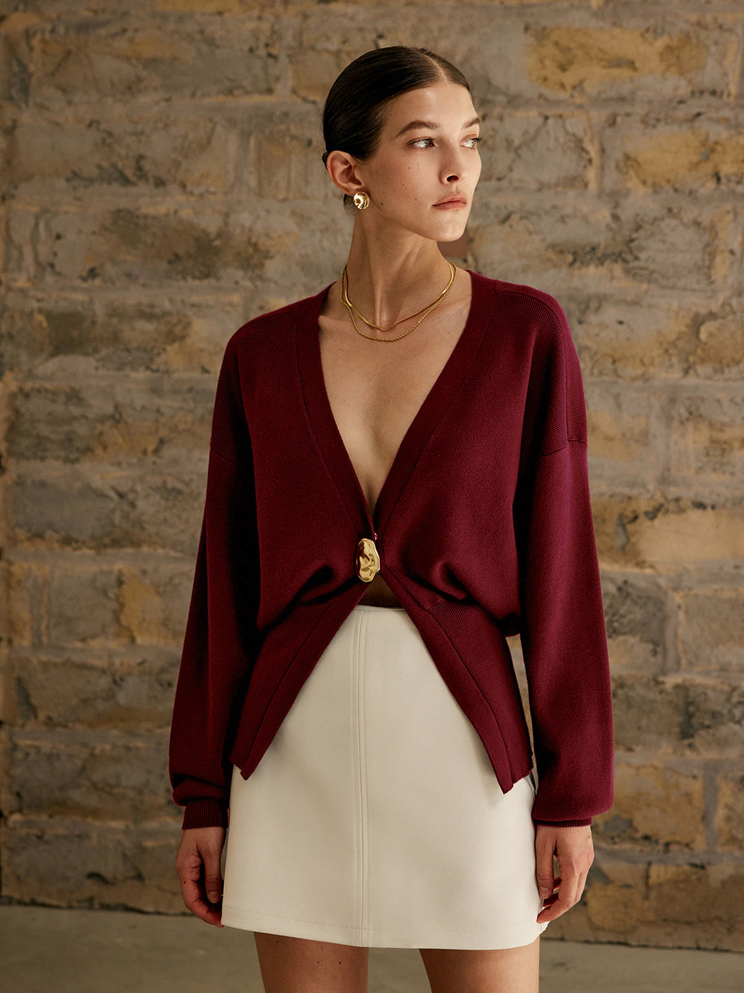 Isla | Golden Button Plain Cardigan