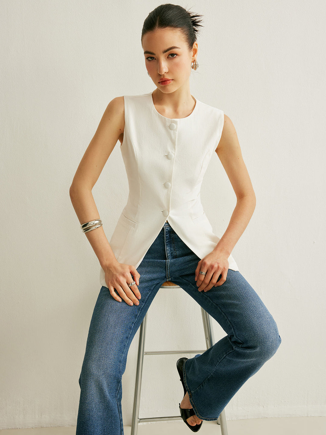 Maisie | Button Detail Sleeveless Vest