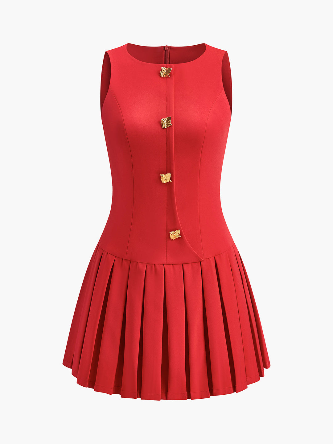 Sienna | Metal-Button Pleated Tank Dress