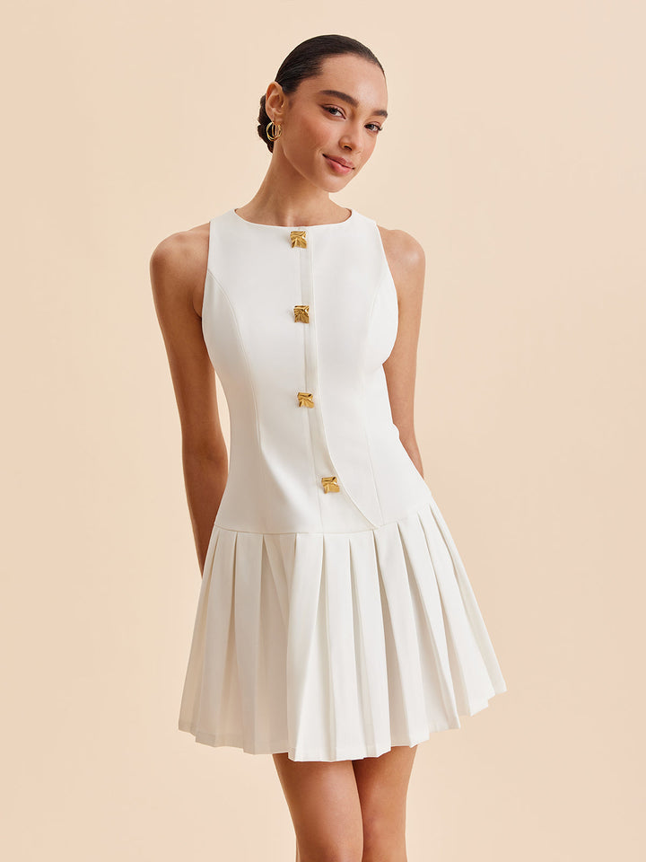 Sienna | Metal-Button Pleated Tank Dress