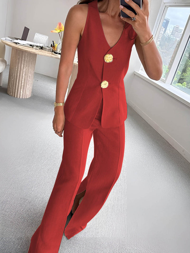 Harper | Button Split Sleeveless Pants Set