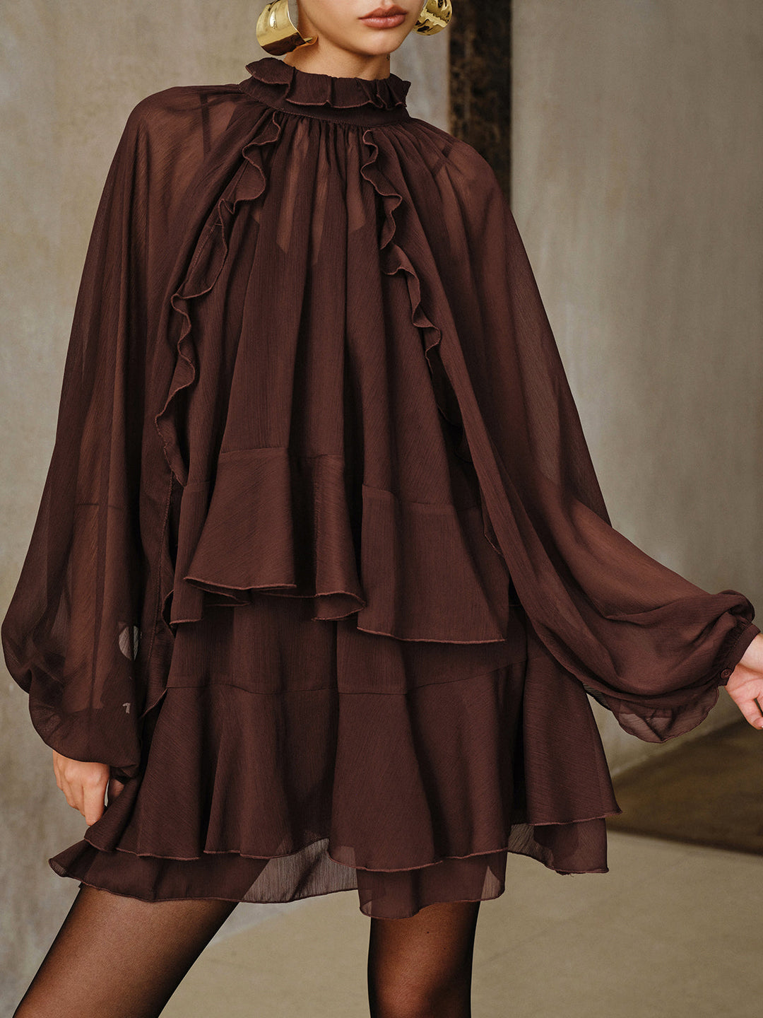 Freya | Tiered Ruffle Chiffon Mini Dress Set