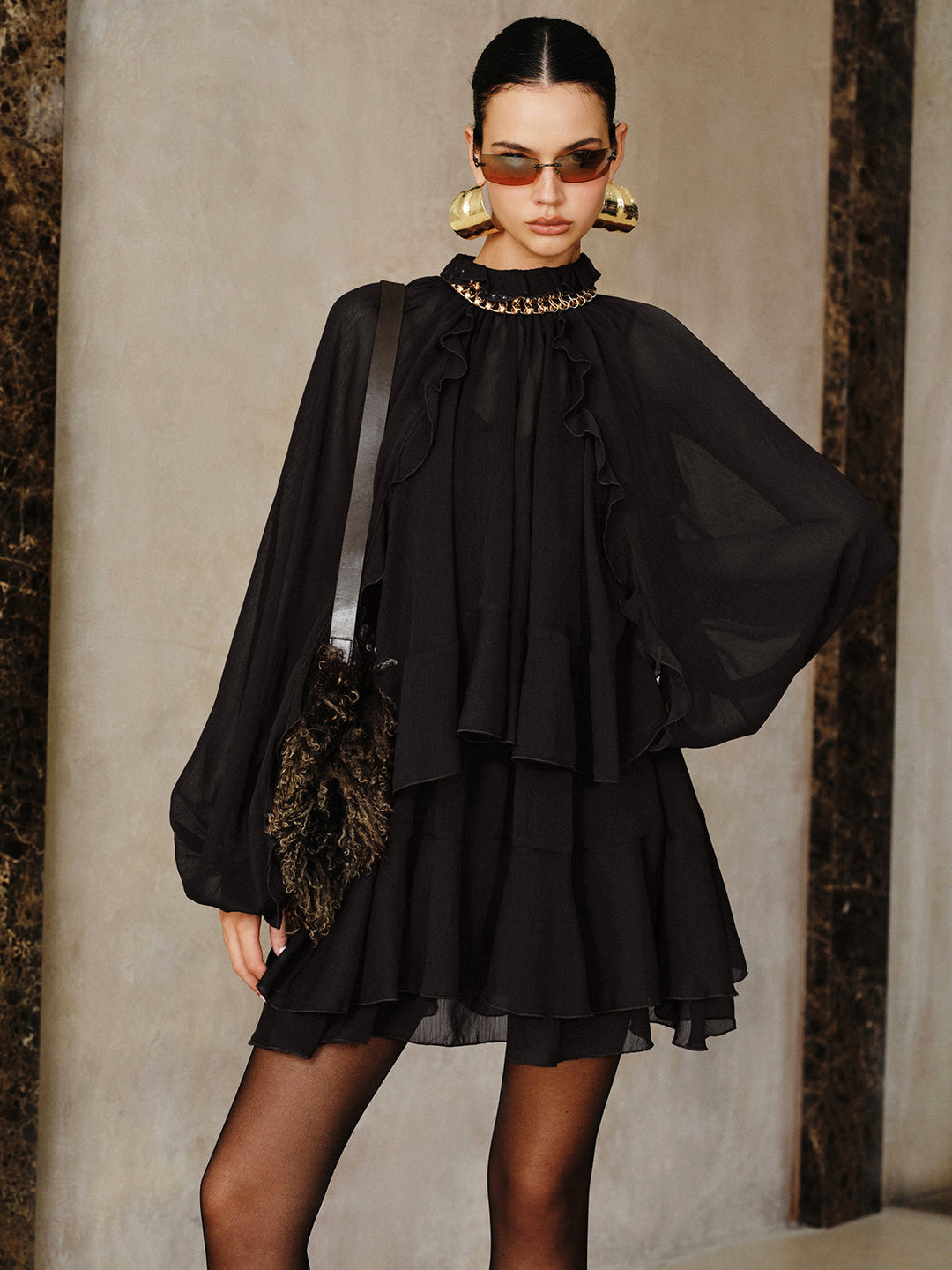 Freya | Tiered Ruffle Chiffon Mini Dress Set