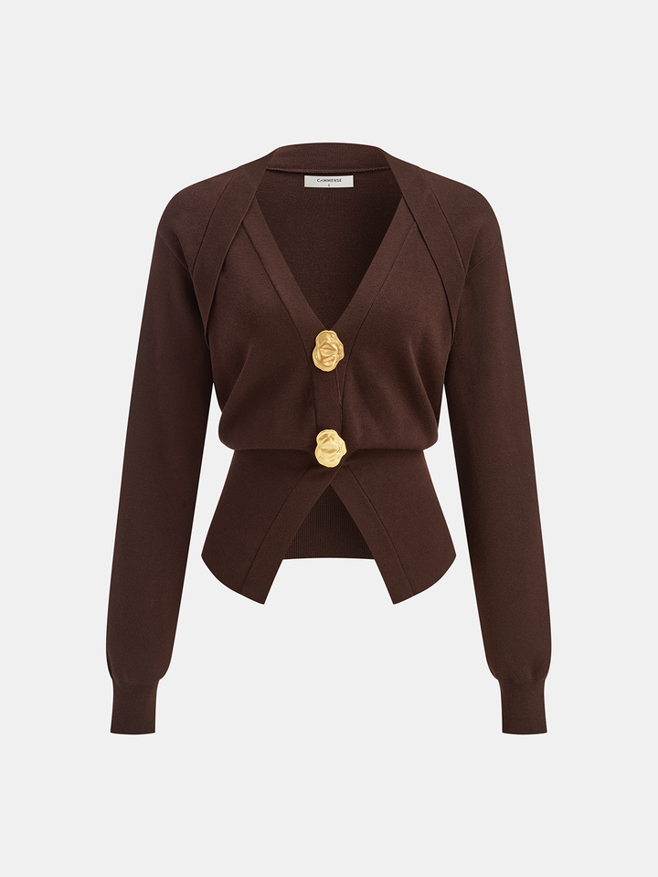 Millie | Metal Button V-Neck Knit Cardigan