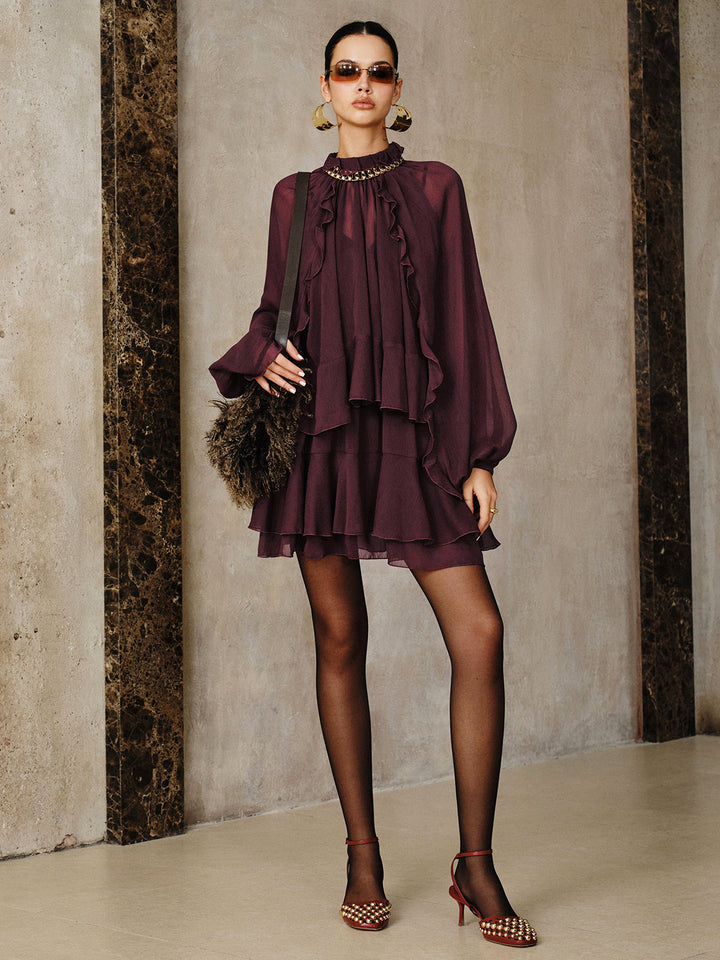 Freya | Tiered Ruffle Chiffon Mini Dress Set