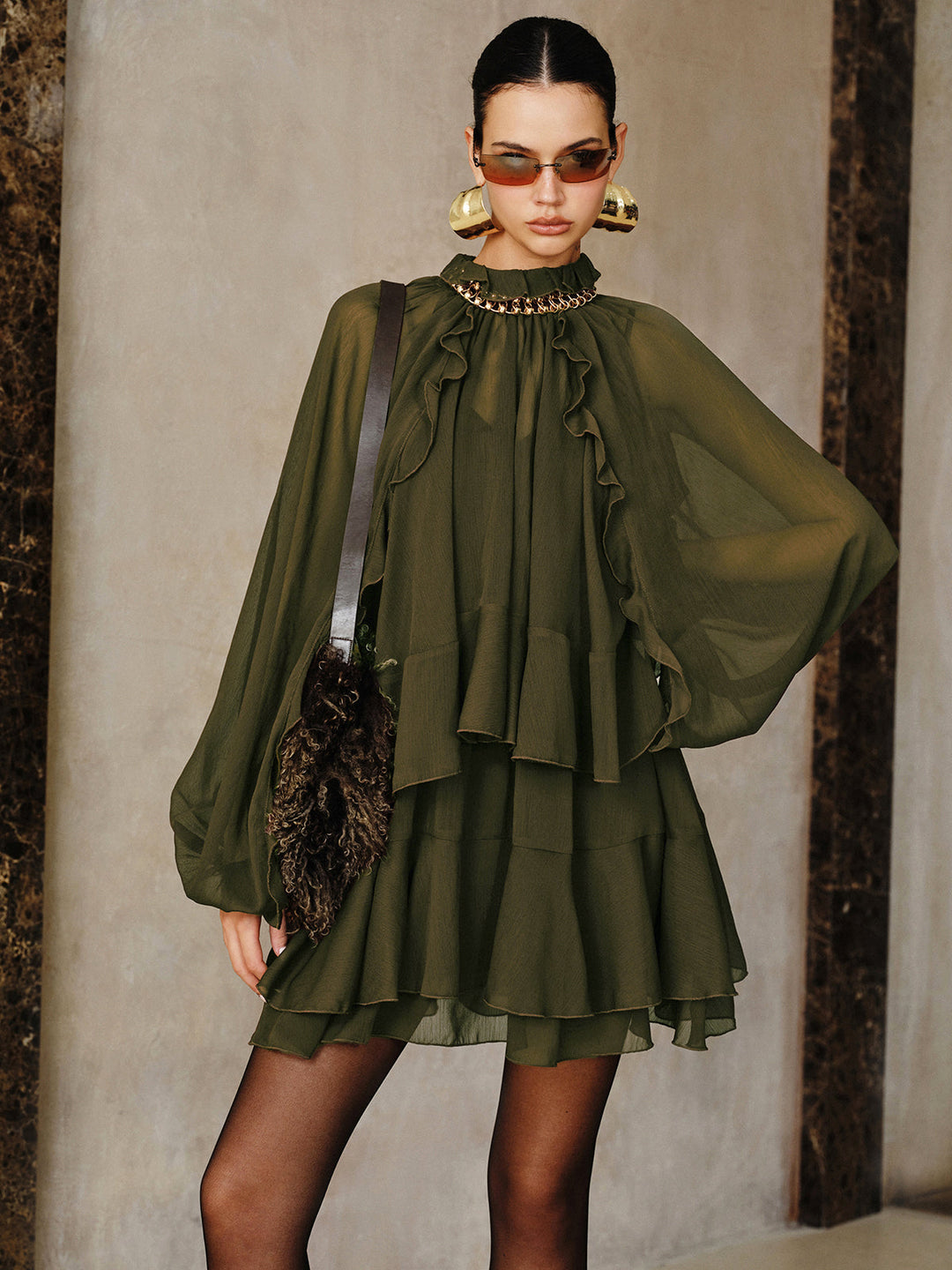 Freya | Tiered Ruffle Chiffon Mini Dress Set