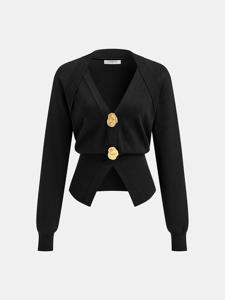 Millie | Metal Button V-Neck Knit Cardigan