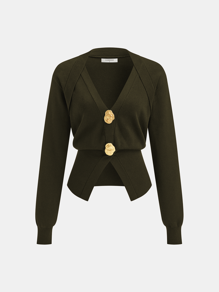 Millie | Metal Button V-Neck Knit Cardigan