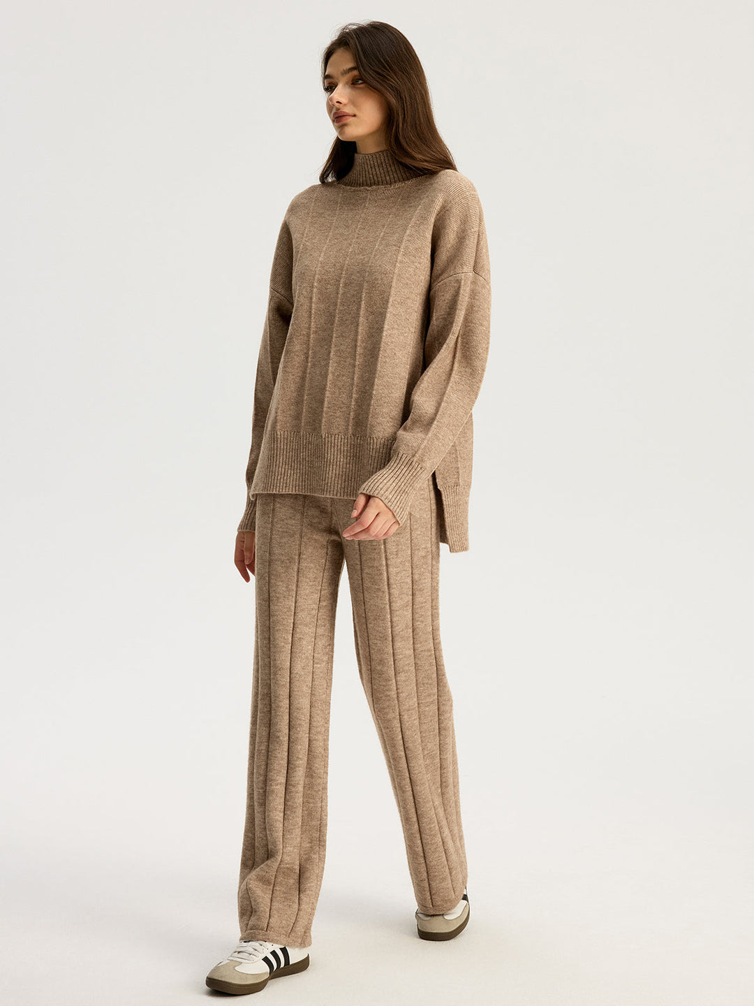 Soft Wide Rib Exposed Seam Jumper And Wide Leg Co-ord