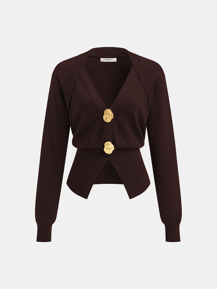Millie | Metal Button V-Neck Knit Cardigan
