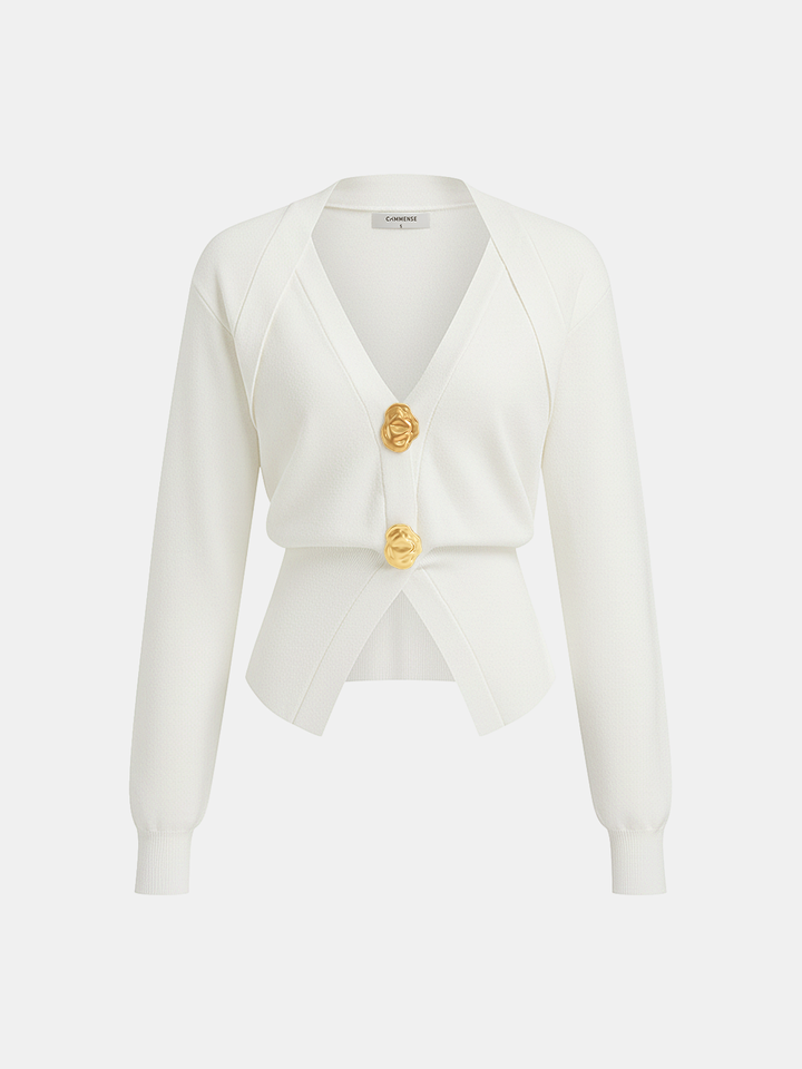 Millie | Metal Button V-Neck Knit Cardigan