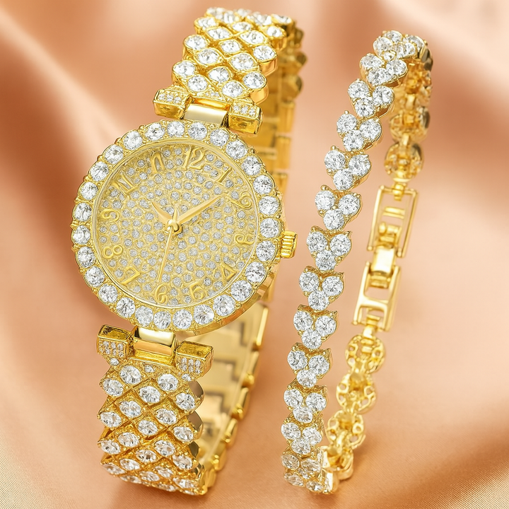 Morvoren | Gold Crystal Watch & Bracelet Set
