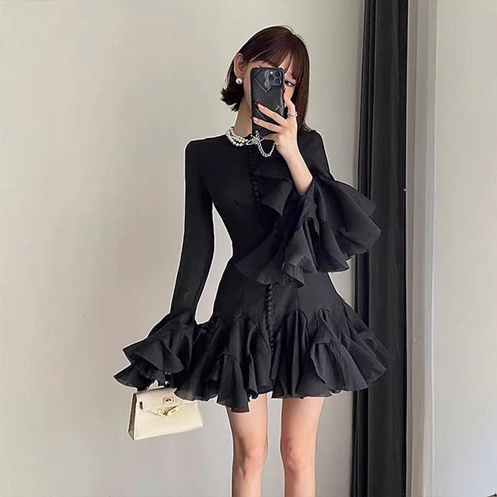 Thyra | Ruffled Hem Long-Sleeve Dress
