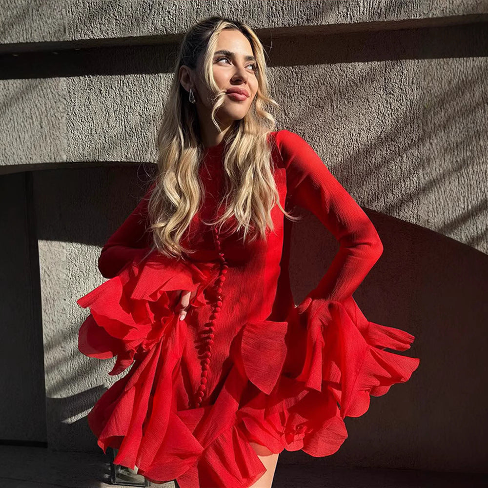 Thyra | Ruffled Hem Long-Sleeve Dress