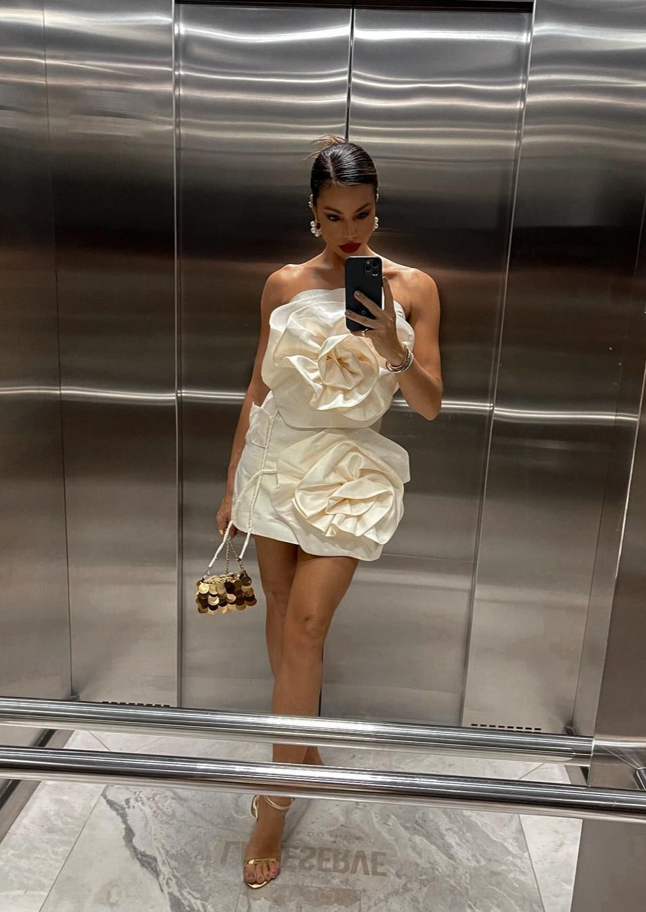 Veyra | Strapless Rose Appliqué Mini Dress