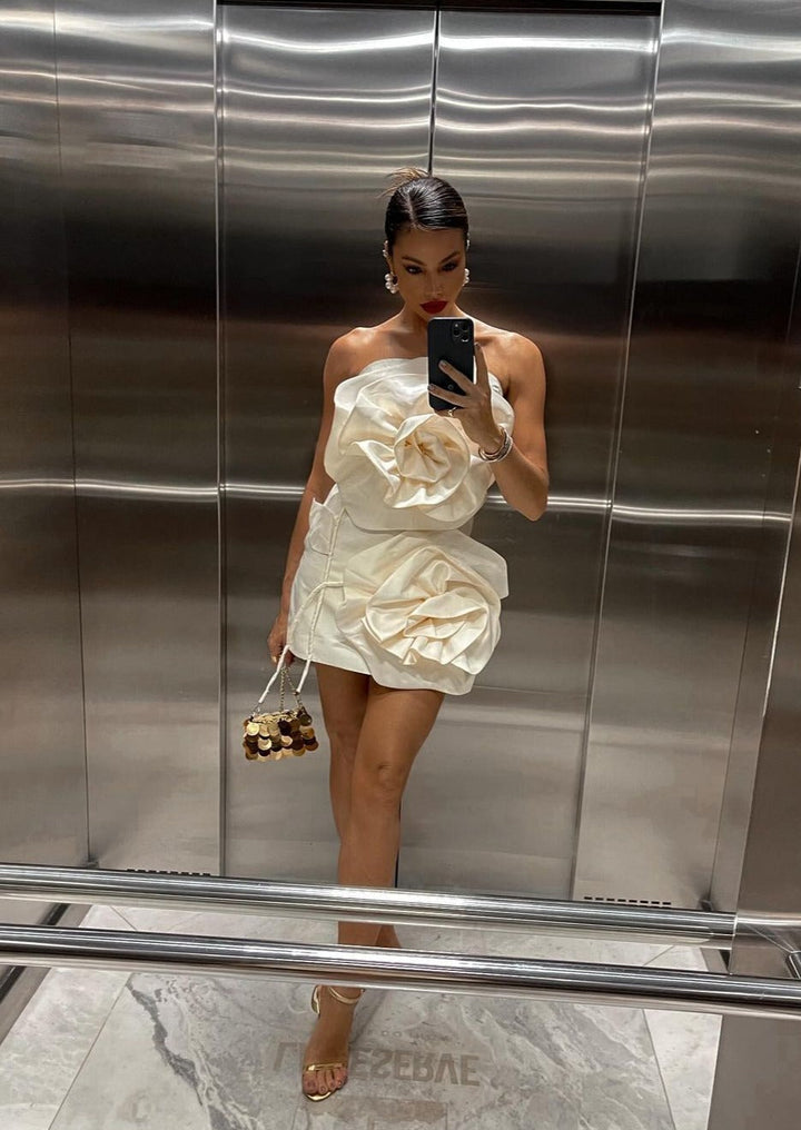 Veyra | Strapless Rose Appliqué Mini Dress