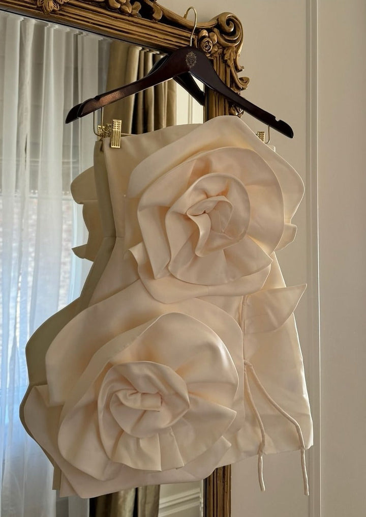 Veyra | Strapless Rose Appliqué Mini Dress