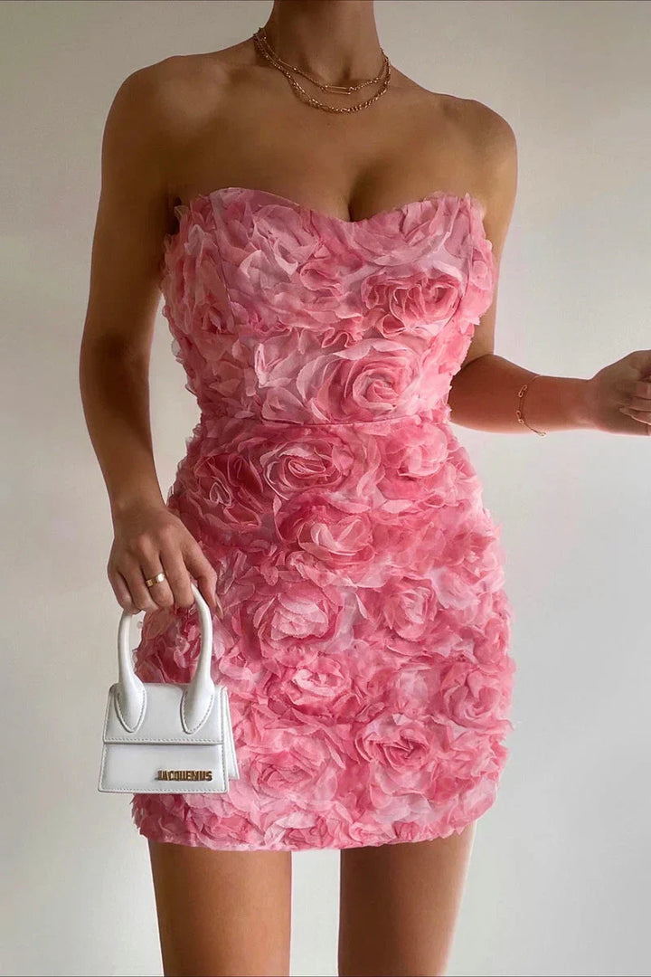 Aurelie | Strapless 3D Rose Dress