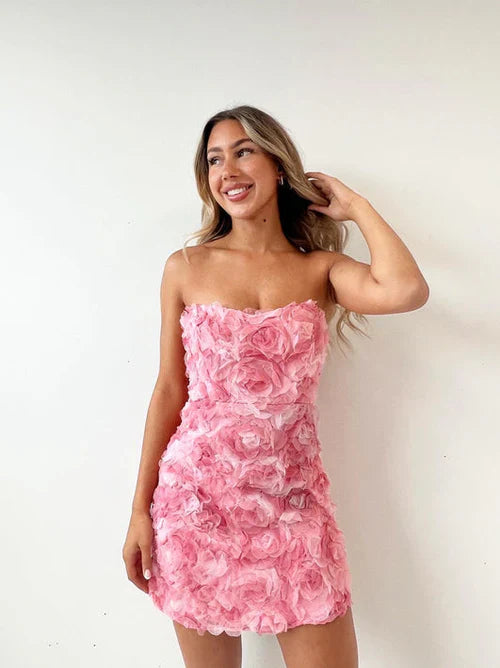 Aurelie | Strapless 3D Rose Dress